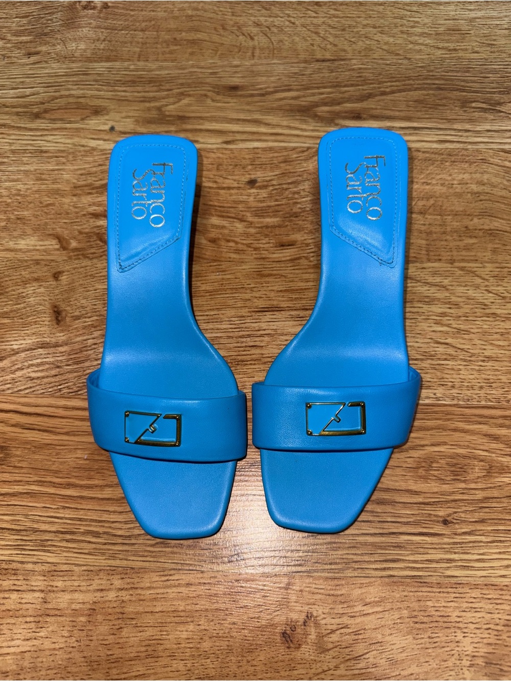 Franco Sarto Turquoise Slide Sandals with Gold Accent